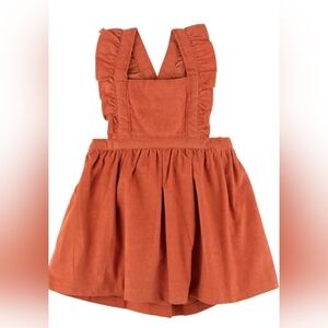 RuffleButts Burnt Sienna Corduroy Cross-Back Ruffle Dress